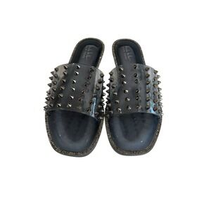 Nicole Miller Fonzie Slide Sandals Womens 9 Smoke Gray Excellent Spiked Jelly